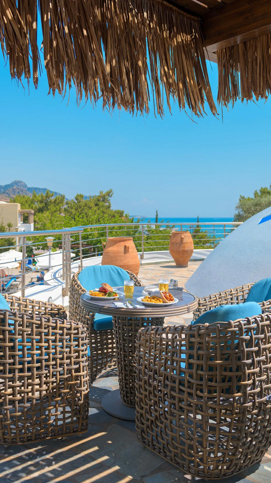 View of Porto Angeli resort with designer furniture